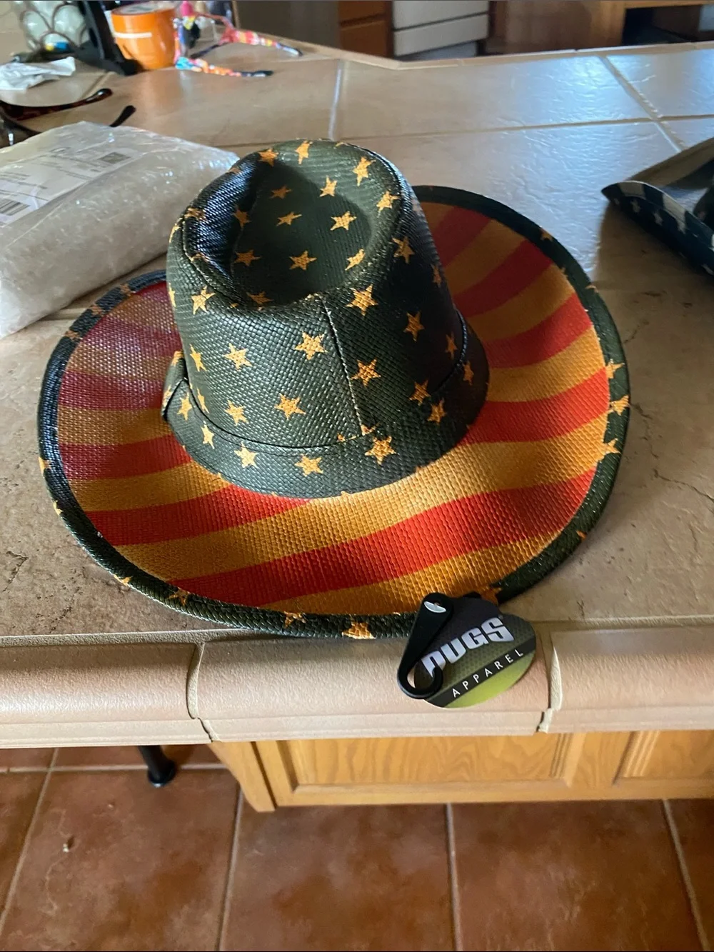 Men's Star & Stripes Cowboy Hat - Black with Red and Yellow Accent